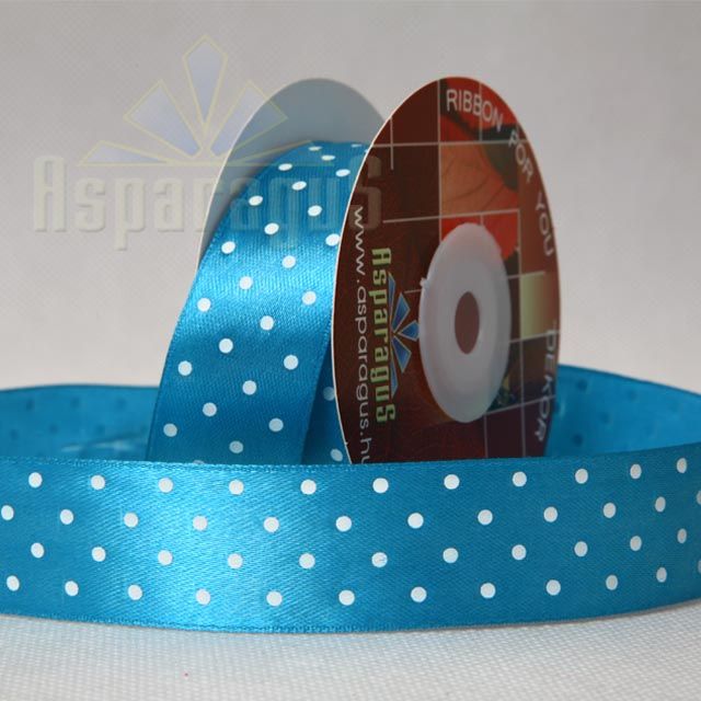 SATIN RIBBON WITH DOTS 25MMX10M / TURQUOISE