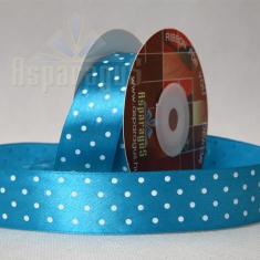 SATIN RIBBON WITH DOTS 25MMX20M / TURQUOISE