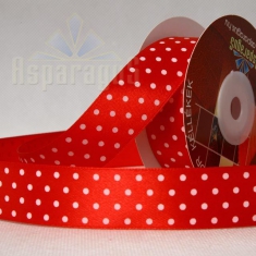 SATIN RIBBON WITH DOTS 25MMX20M/ RED