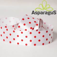SATIN RIBBON WITH DOTS 38MMX20M / WHITE-RED