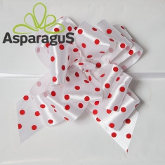 SATIN RAPID BOW WITH DOTS 38MMX85CM/ WHITE-RED (5PCS/PACK)
