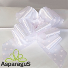 SATIN RAPID BOW WITH DOTS 38MMX85CM/ WHITE-WHITE (5PCS/PACK)