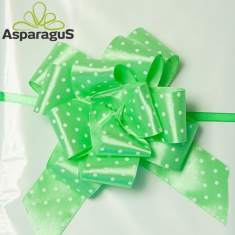 SATIN RAPID BOW WITH DOTS 38MMX85CM/ LIGHT GREEN (5PCS/PACK)