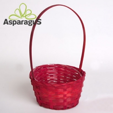 BAMBOO BASKET WITH HANDLE D: 16CM H: 10CM HANDLE: 30CM/ RED