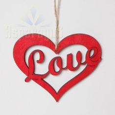 WOODEN HANGING HEART 15CM/ RED