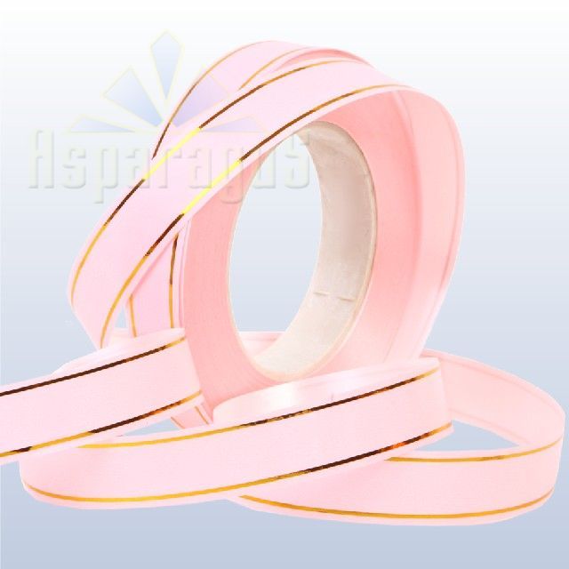 DECORATIVE RIBBON METAL STRIPED 2CMX50Y/BABY PINK