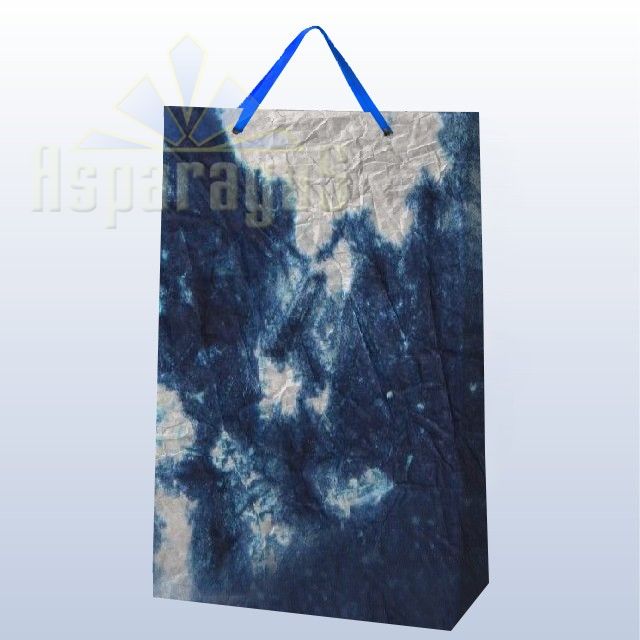 PAPER BAG WITH HANDLES 9,5X23X40CM/WHITE-TURQUOISE-DARK BLUE