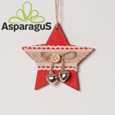 WOODEN HANGING STARS 9CM (2PCS/PACK)/ RED