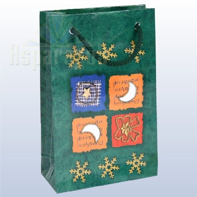 PAPER BAG WITH HANDLES LAMINATED 5X11X17CM/GREEN/CHRISTMAS