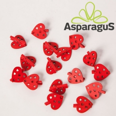 WOODEN HEARTS ON CLIPS 2,5CM/ RED (24PCS/PACK)