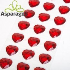 HEART, SELF-STICKING STRASS (24PC)/ RED