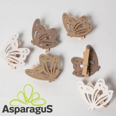WOODEN  BUTTERFY ON CLIPS 5CM/ (6PCS/PACK)