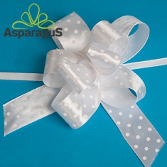 SATIN RAPID BOW WITH DOTS 25MMX50CM/ WHITE-WHITE (5PCS/PACK)