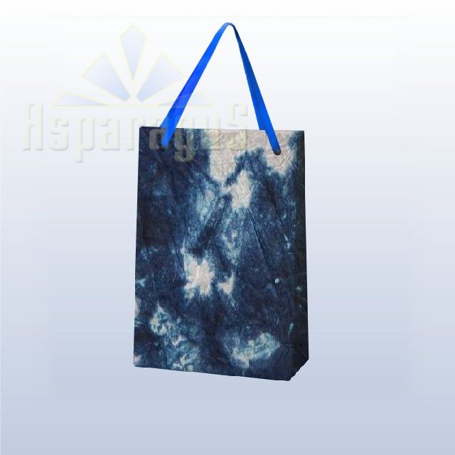 PAPER BAG WITH HANDLES 4X6X10CM/WHITE-TURQUOISE-DARK BLUE