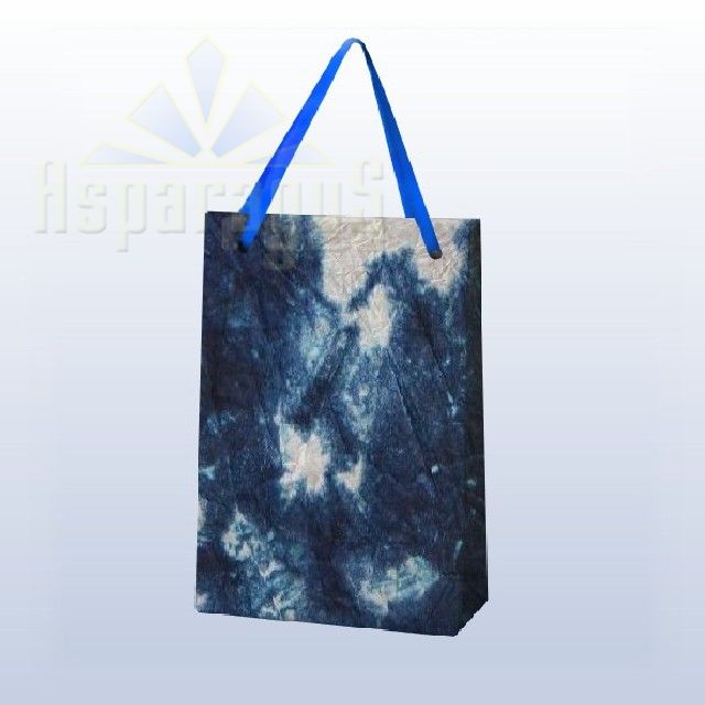 PAPER BAG WITH HANDLES 7X9X13CM/WHITE-TURQUOISE-DARK BLUE