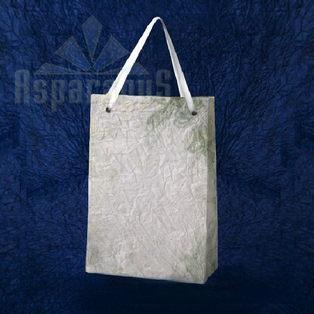 PAPER BAG WITH HANDLES 7X9X13CM/WHITE-TOBACCO GREEN