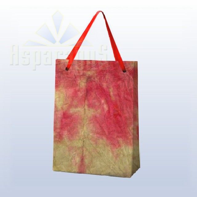 PAPER BAG WITH HANDLES 9X11X13CM/MUSTARD YELLOW-RED