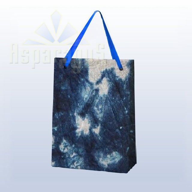 PAPER BAG WITH HANDLES 9X11X13CM/WHITE-TURQUOISE-DARK BLUE