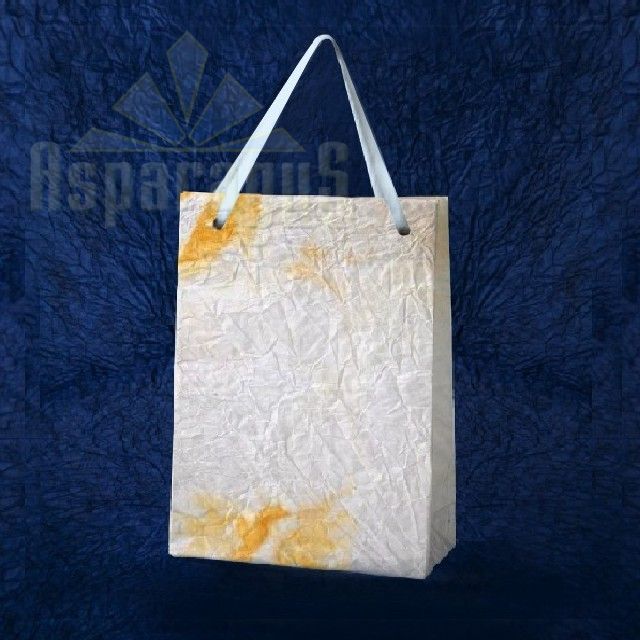 PAPER BAG WITH HANDLES 9X11X13CM/WHITE-ORANGE