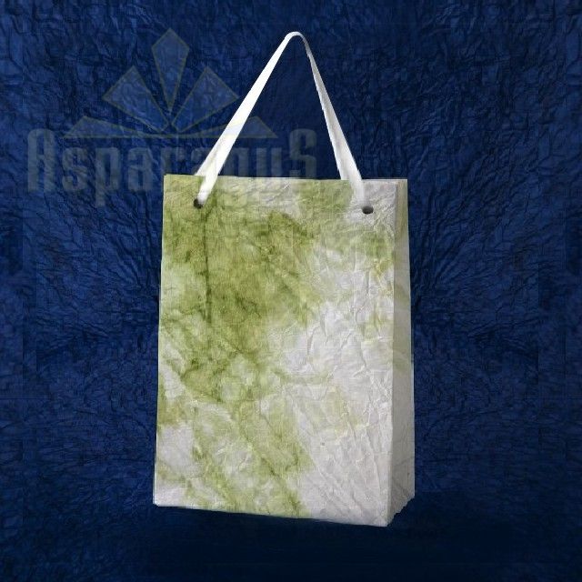 PAPER BAG WITH HANDLES 9X11X13CM/WHITE-TOBACCO GREEN