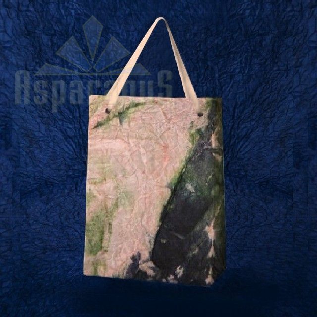 PAPER BAG WITH HANDLES 9X11X13CM/PEACH-DARK GREEN