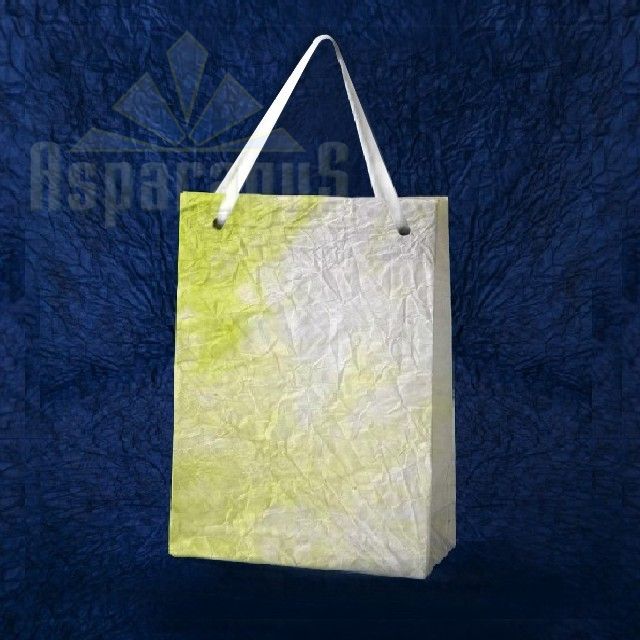 PAPER BAG WITH HANDLES 9X11X13CM/WHITE-NEON GREEN