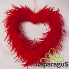 FEATHER WREATH WITH HOOK, HEART 35CM/ RED
