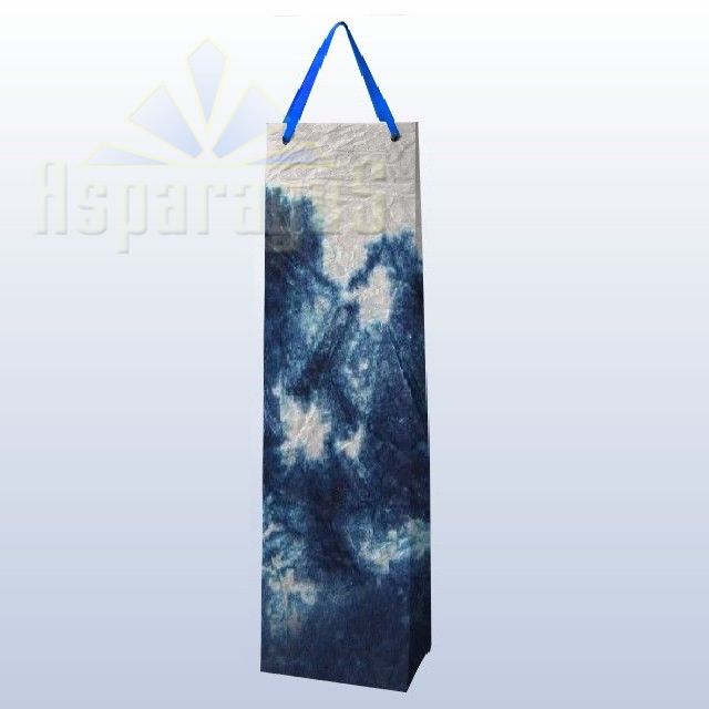 PAPER BAG WITH HANDLES 9X11X40CM/WHITE-TURQUOISE-DARK BLUE