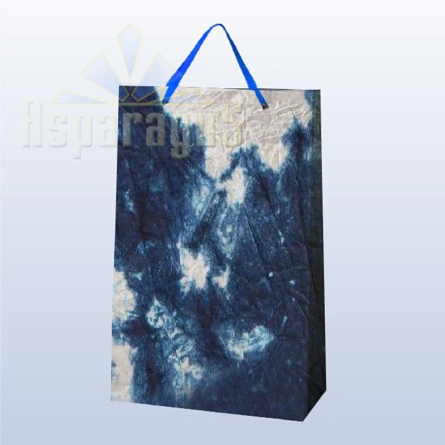 PAPER BAG WITH HANDLES 9,5X23X27CM/WHITE-TURQUOISE-DARK BLUE
