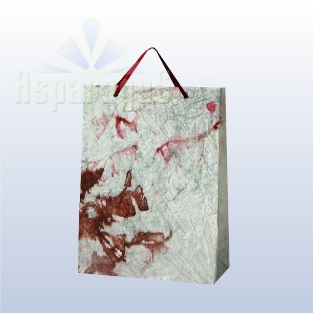 PAPER BAG WITH HANDLES 7X16X15CM/APPLE GREEN-BORDEAUX