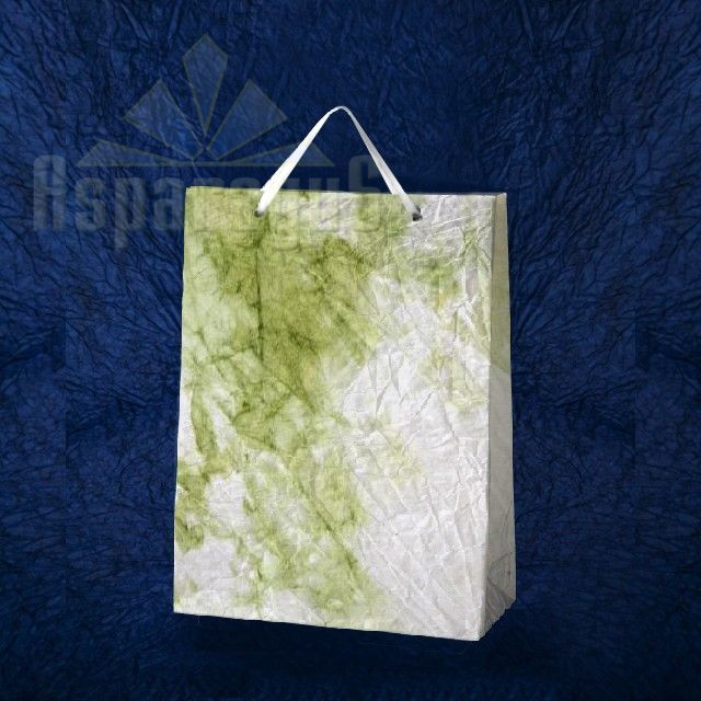 PAPER BAG WITH HANDLES 7X16X15CM/WHITE-TOBACCO GREEN