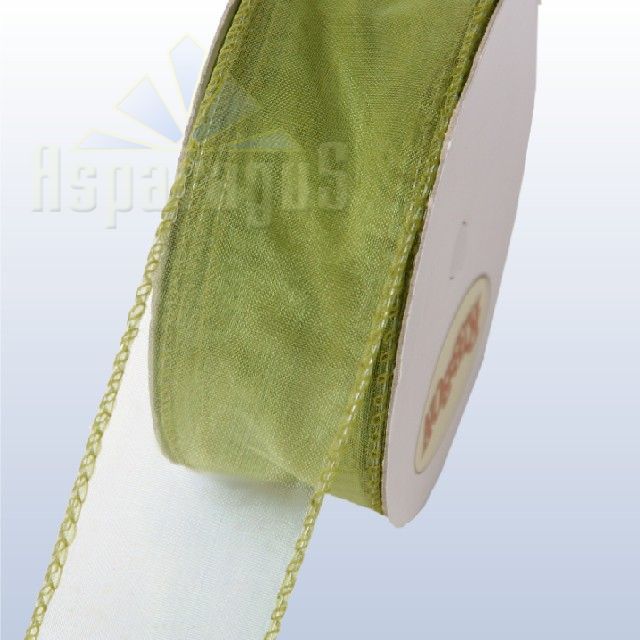 ORGANSA RIBBON WIRED WITH WOVEN EDGE 38MMX10M/TOBACCO GREEN