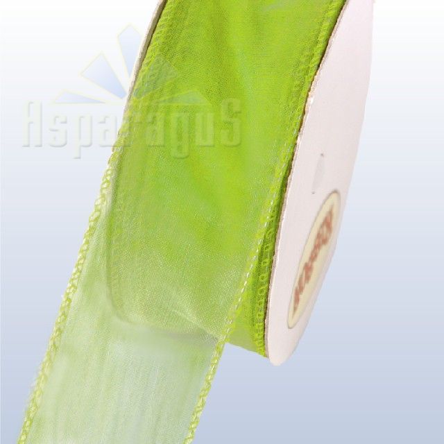 ORGANSA RIBBON WIRED WITH WOVEN EDGE 38MMX10M/LIGHT GREEN