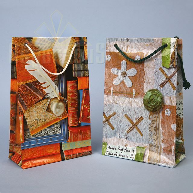 PAPER BAG WITH HANDLES LAMINATED 7X16X15CM