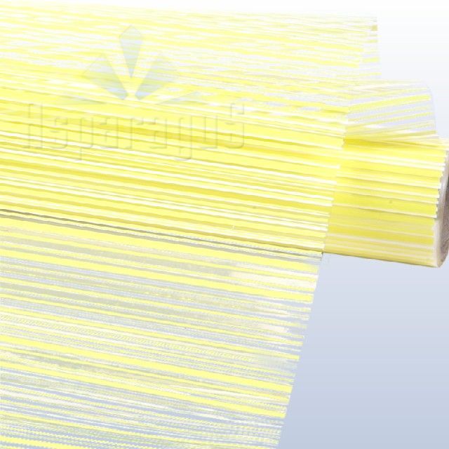 CELLOPHANE ROLL 70CMX10M/PATTERNED/WHITE-YELLOW/STRIPED