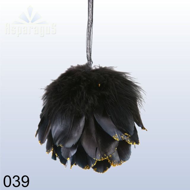 FEATHER BALL ORNAMENT/BLACK
