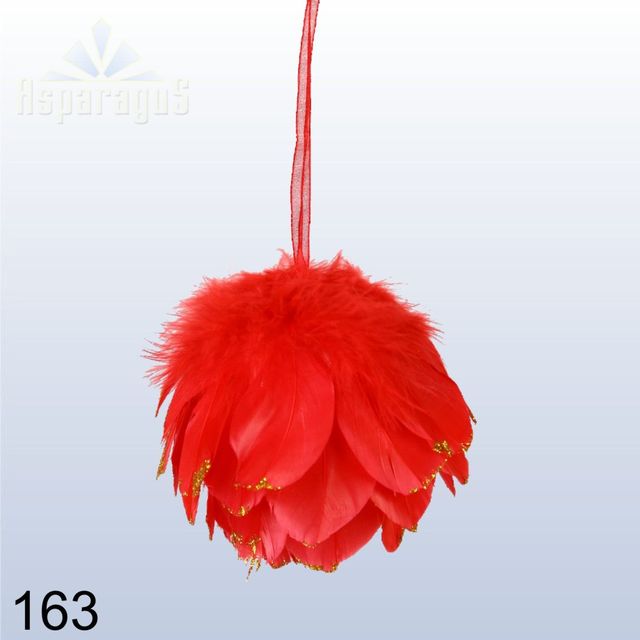 FEATHER BALL ORNAMENT/RED
