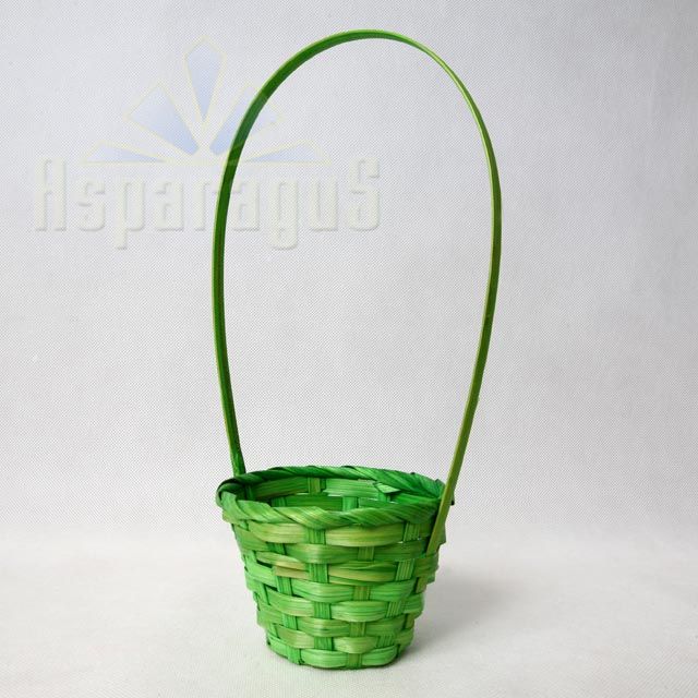 BAMBOO BASKET WITH HANDLE D: 8x12x7CM H: 21CM/ GRASS GREEN