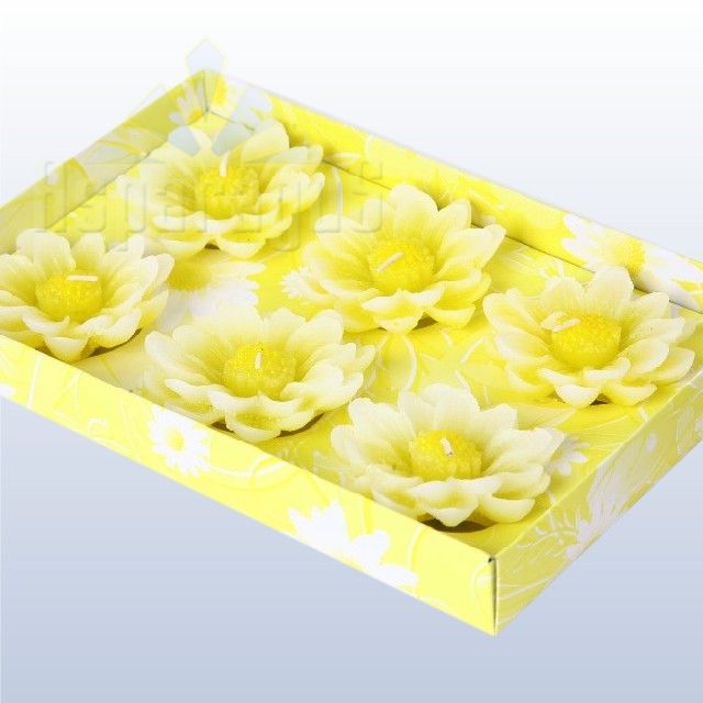FLOWER CANDLES IN GIFT BOX (6PCS/BOX)YELLOW