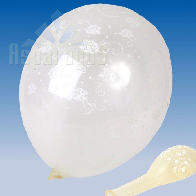BALLOON PRINTED WITH WHITE ROSES D:35CM (6PC/PACK)