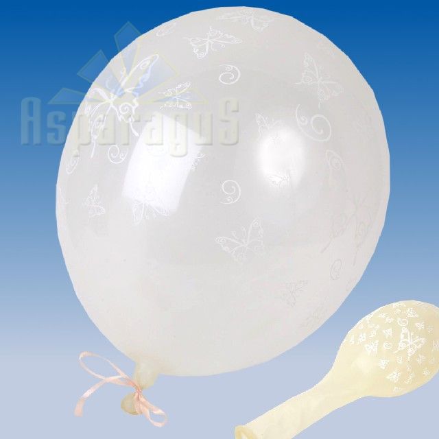 BALLOON PRINTED WITH WHITE BUTTERFLY D:35CM (6PC/PACK)