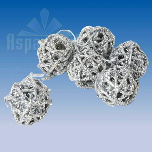 BALL WITH GLITTER / SILVER (6PC/BAG)