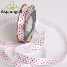 SATIN RIBBON WITH DOTS 12MMX25M / WHITE-RED