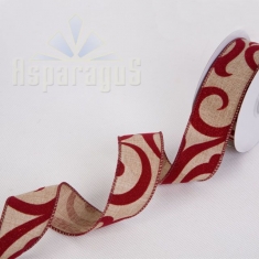 CHRISTMAS RIBBON WIRED, SCROLL 4CMX5M/ CLARET